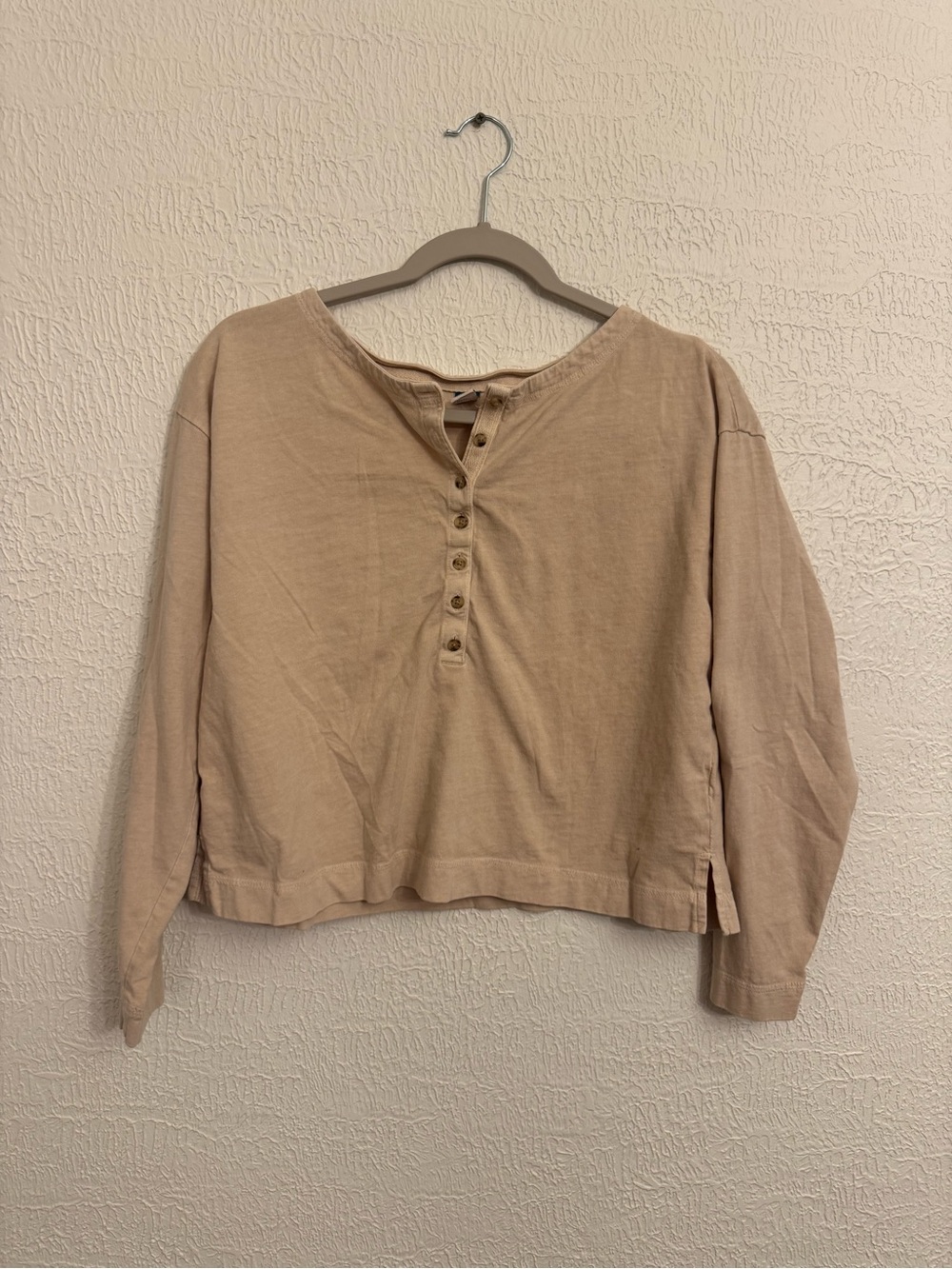 Old Navy Light Beige Button-Front Long Sleeve Henley